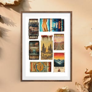 Vintage Matchbox Print, Retro Matchbook Wall Art, Vintage-Inspired Printable Decor, Trendy Matches Poster, Instant Digital Download