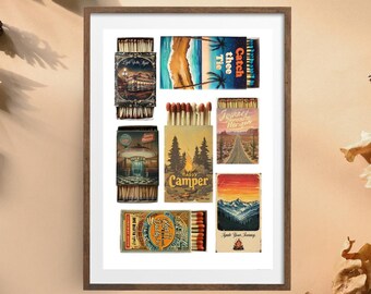 Vintage luciferafdruk, retro luciferdoosje kunst aan de muur, vintage-geïnspireerd afdrukbaar decor, poster trendy lucifers, instant digitale download