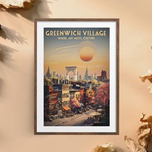 Cyfrowa sztuka ścienna Greenwich Village, grafika vintage boho do wydrukowania do natychmiastowego pobrania