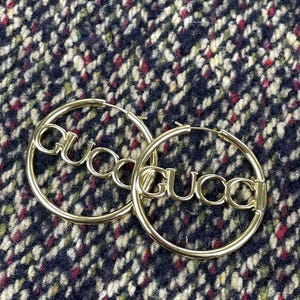 Gucci Gold Central Monogram Womens Hoop Earrings