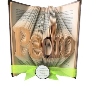 Custom names folded book art sculpture. Original birthday gift. Recycled books. Perfect gift for any ocassion.