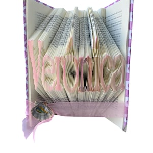 Custom names folded book art sculpture. Original birthday gift. Recycled books. Perfect gift for any ocassion.