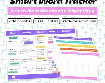 Vocabulary Tracker | Vocabulary Notebook | ESL Word Log | Printable PDF