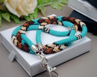 Beaded Teacher Lanyard - Handmade Beaded ID Badge Holder, Stylish Teacher Gift, Durable School Lanyard, Personalized Beadwork Accessory