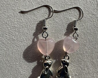 Boucles d'oreilles coeur en cristal et lapin faites main