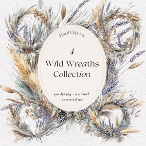 Wildflower Wreath Clipart - Watercolor Floral Border - Rustic Wedding Decor - Instant Download