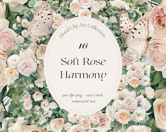 Pastel Rose Clipart: Watercolor Floral Bouquet (Instant Download)