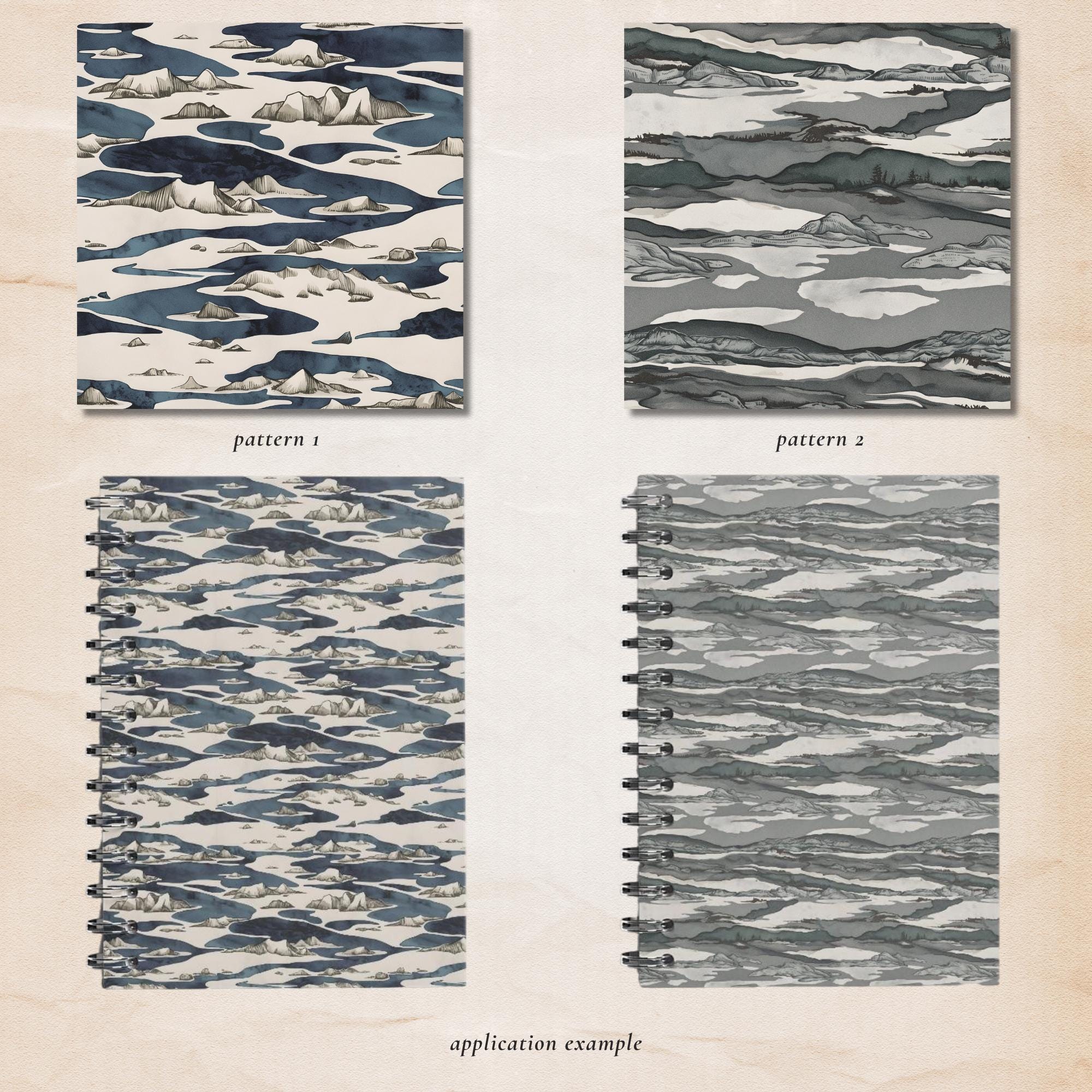 Arctic Landscape Seamless Patterns: Vintage Tundra Textures (PNG ...
