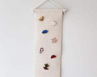 Mini Neutral Pin Banner - Narrow Pin Display | Custom Dowel Colours | Fabric Pin Banner | Small Collector Decor | Compact Enamel Pin Holder
