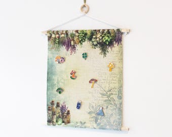 Herb Garden & Apothecary Pin Banner - Wall Hanging | Botanical Pin Display | Witchy Fabric Pennant | Cottagecore Enamel Pin Holder