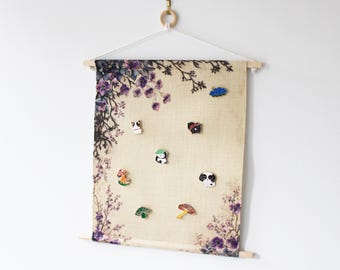 Wildflower Border Pin Banner - Botanical Floral Pin Display | Neutral Fabric Pin Banner | Cottagecore Room Decor | Enamel Pin Organizer