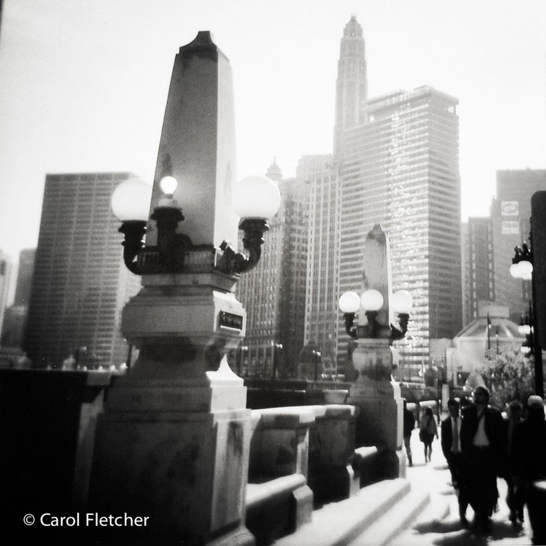 city sidewalk art Chicago wall art print Light Bulb Chicago River Walk Series #2 holga photo black and white Chicago Photography