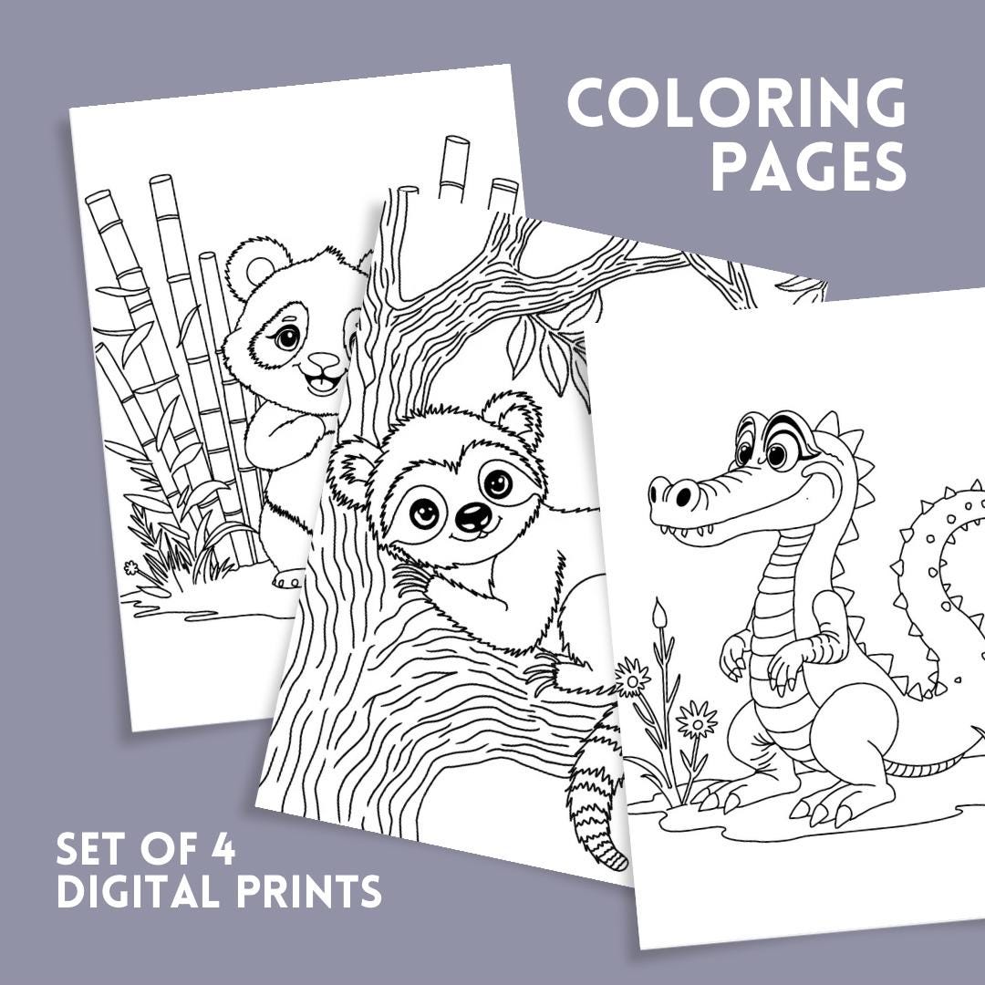 Animal Coloring Pages: Set of 3 Printable Kids Activity (digital Print ...