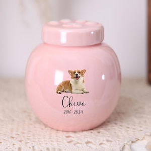 Custom Pink Ceramic Pet Urn - Personalized Pet Memory Box | Engraved Pottery Urn | Pet Portrait Urn | Pet Loss & Memorial Gift