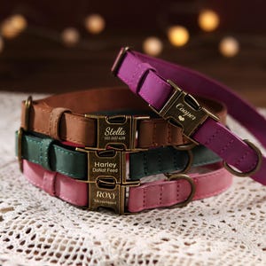 Julklappsläderhalsband för hund – Anpassat läderhalsband för hund, guldfärgat läder, snyggt och hållbart, personligt läderhalsband för hundar