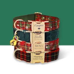 Personalise Dog Collar Leash Set with Bow, Xmas Santa Collar for Boys & Girls Perfect Gift for Puppies, Engraved Pet Name