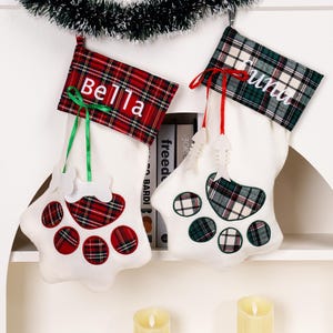 Unique Custom Dog Paw Design Christmas Stockings Personalized Embroidered Holiday Decoration For Her Xmas Gift for Family and Pets with Name