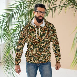 Duitse WW2 camo unisex trui hoodie, sweatshirt in militaire stijl, hoodie met camouflagepatroon, moderne trui met erwtenstip legerprint, op oorlog geïnspireerd