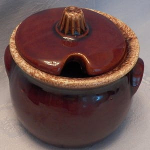 Vintage Hull Pottery House & Garden Mirror Brown Drip Mustard Jam Jar #551 or Sugar Bowl #519 with Slotted Lid