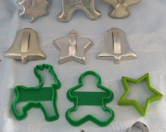 Vintage Cookie Cutters Lot of 12 Aluminum Tin Plastic Free Ship!