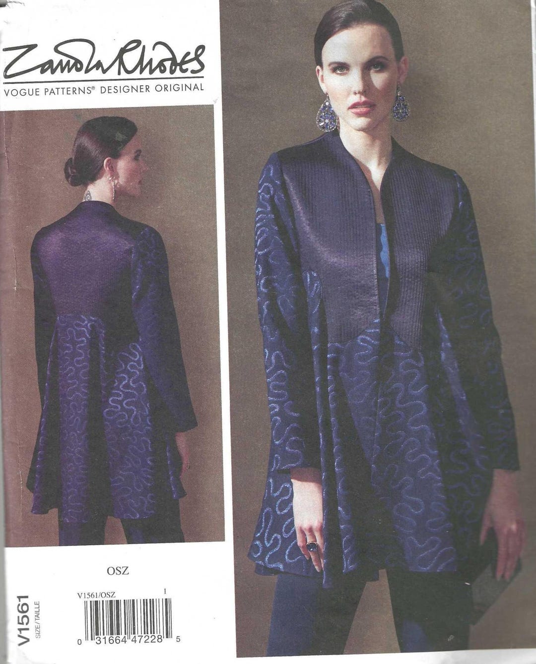 Zandr Rhodes Patterns Vogue Zandra Rhodes Misses Jacket Pattern V1561 Size OSA 6-8-10-12-14 ...