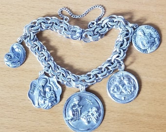 Mothers and Children...Vintage Rhythm Sterling Silver Catholic Medal Bracelet