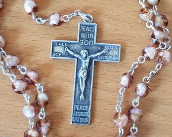 Peace Amongst Nations ~ Vintage 1930s Czech Glass Rosary with Sterling Silver Vintage Reproduction Crucifix and Center