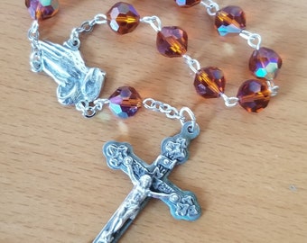 Vintage Swarovski Art 39 Madeira Topaz AB Crystal Sterling Silver Chaplet Rosary Vintage FRANCE Sterling Crucifix and Sterling Center