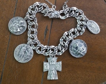 War and Peace ~  Vintage ELCO Sterling Catholic Medals Bracelet