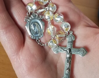 Venetian Glass Sterling Silver Rosary Chaplet, Vintage Sterling Crucifix and Sterling Sorrowful Mother Center