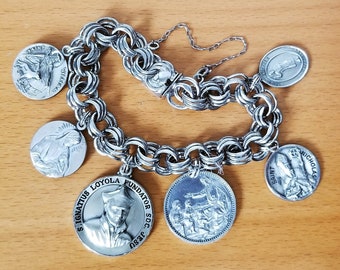 Mothers, Teachers & Children ~ Vintage ELCO Sterling Catholic Saints Medal Charm Bracelet