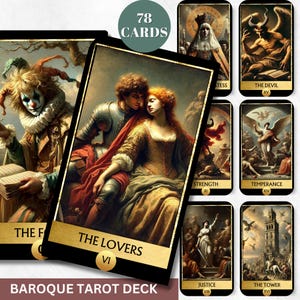 Baroque Tarot Deck 78 Cards Digital Download Artistic Tarot for Self-Discovery Divination and Meditation Printable Tarot Deck