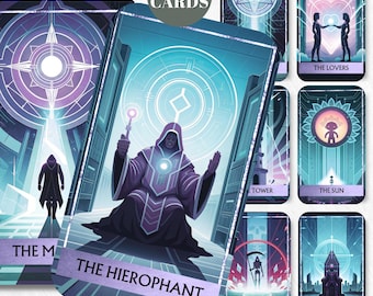 Jeu de tarot futuriste 78 cartes Tarot artistique néon en téléchargement numérique pour la découverte de soi divination et méditation Jeu de tarot imprimable