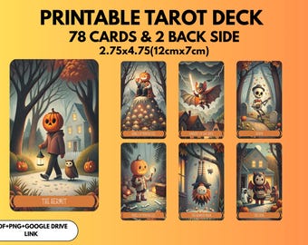 78 Cards Tarot Deck,Vintage Halloween, Printable Tarot Deck Design, Unique Tarot Deck, Digital Cards Deck, Fortune Reading Supply, png, pdf