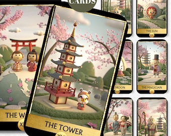 Printable Japanese Tarot Deck: Sakura Tarot Cards Digital Download, 78 Oracle Card