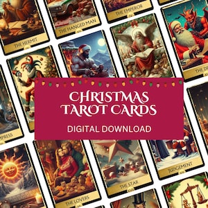Digitale kersttarotkaarten Digitale tarotkaarten 78 afdrukbare kersttarotkaarten Gelukkig Nieuwjaar afbeeldingen kerstcadeau voor heks