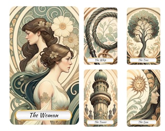 36 Lenormand Deck,Art Nouveau Tarot, Printable Tarot Deck Design, Unique Tarot Deck, Digital Cards Deck, Fortune Reading Supply, png, pdf