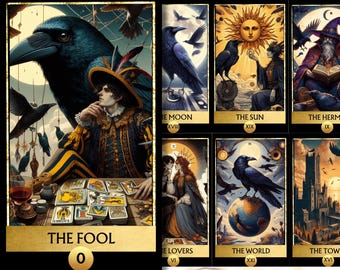 78 Tarot Cards Deck Raven Tarot Cards Printable Oracle Deck, Digital Tarot Deck, Tarot Deck Beginner, Raven Deck png, Raven Tarot