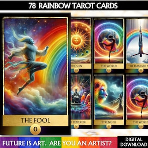 Rainbow Tarot Cards Deck Black Tarot Prints Digital Tarot Deck  Spiritual  Printable Tarot Deck Tarot Art Work Png Printable Oracle