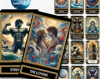 Digital Ocean Tarot Cards Deck Black Tarot Prints Digital Tarot Deck  Spiritual  Printable Tarot Deck Artwork Png Printable Oracle