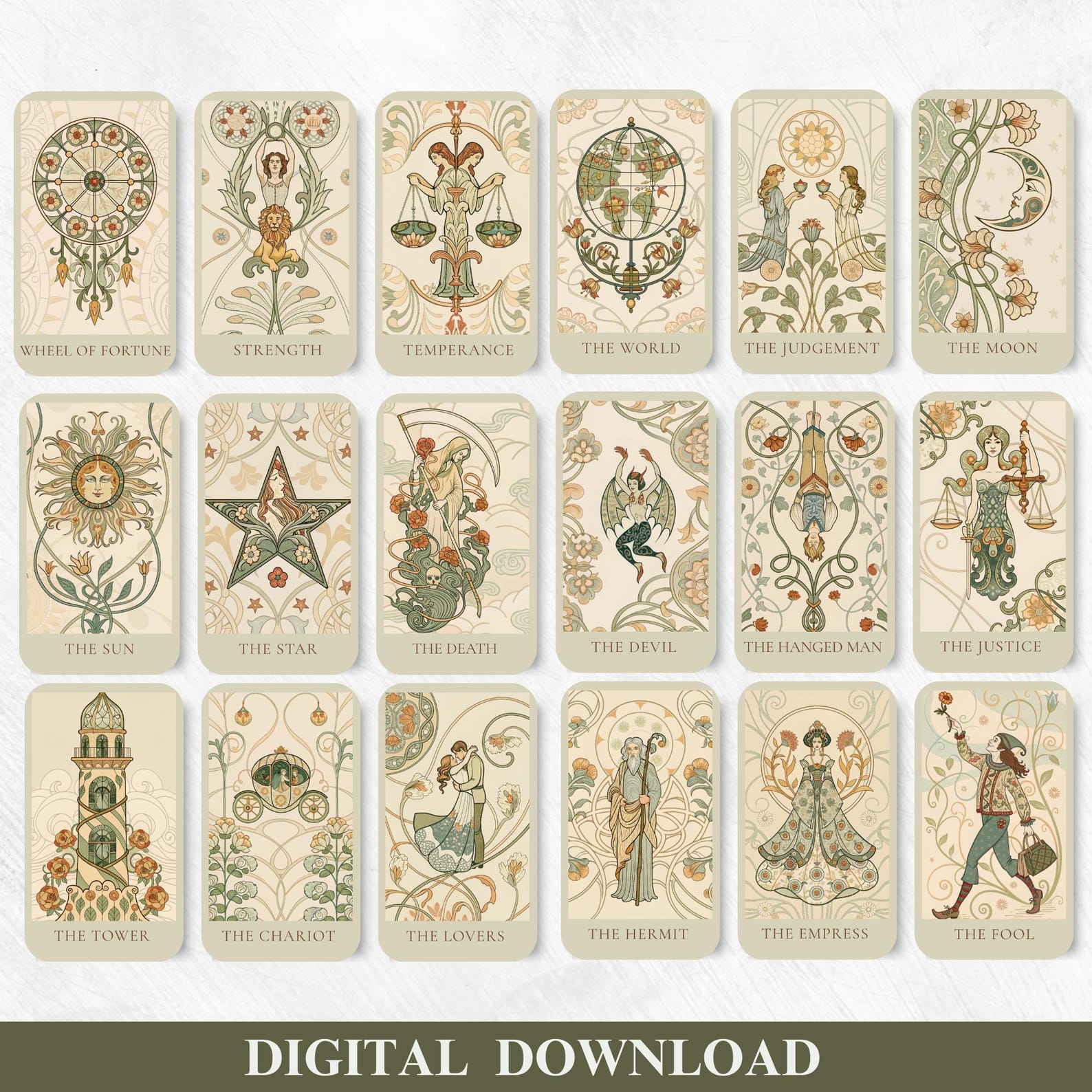 78 Tarot Deck,art Nouveau Tarot, Printable Tarot Deck Design, Unique ...