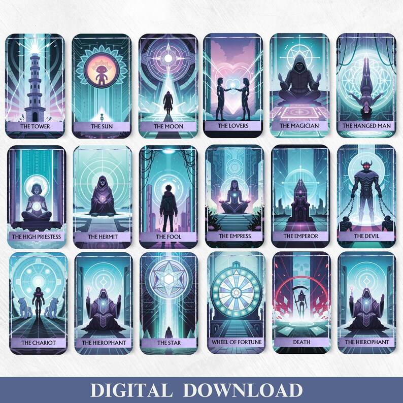 Futuristic Tarot Deck 78 Cards Digital Download Artistic Neon Tarot for ...