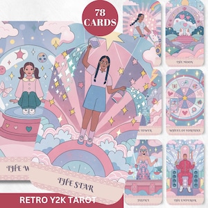 Retro Y2K Tarot Deck 78 Karten Digitaler Download Neon Tarot für Selbstfindung Wahrsagen und Meditation