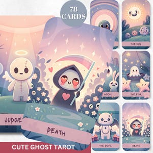 78 Tarot Deck, Cute Ghost Tarot, Printable Tarot Deck Design, Unique Tarot Deck, Digital Cards Deck, Fortune Reading Supply, png, pdf
