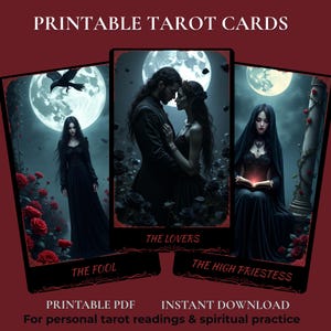 Baraja de Tarot 78, Tarot Gótico Rojo Femenino, Diseño de Baraja de Tarot Imprimible, Baraja de Tarot Única, Baraja de Cartas Digitales, Material para la Lectura de la Fortuna, PNG, PDF