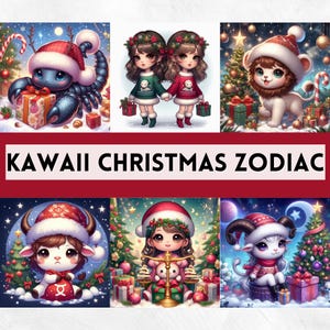Weihnachten Kawaii Sternzeichen Digitale Tarot Sternzeichen Karten Weihnachten Sternzeichen Bundle 12 Sternzeichen Png druckbare Weihnachten Sternzeichen Astrologie Bundle