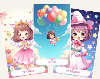 Kawaii Tarot Cards Printable: 78 Card Anime Tarot Deck, Pastel Chibi Tarot Digital Download