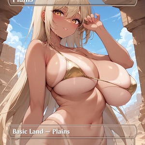 Tarjeta proxy de Waifu personalizada de anime de Plains MTG - Contenido para adultos