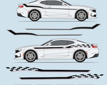 Chevrolet Camaro (6 gen) boczne drzwi nadwozie błotnik sportowe paski SVG pakiet. Szablon naklejki z grafiką samochodową. Do Silhouette cricut