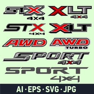 Ford truck off road stx, xlt, sport, awd, fwd bedside badges stickers decals SVG bundle. Pick up F150, Ranger, Maverick, Super duty.